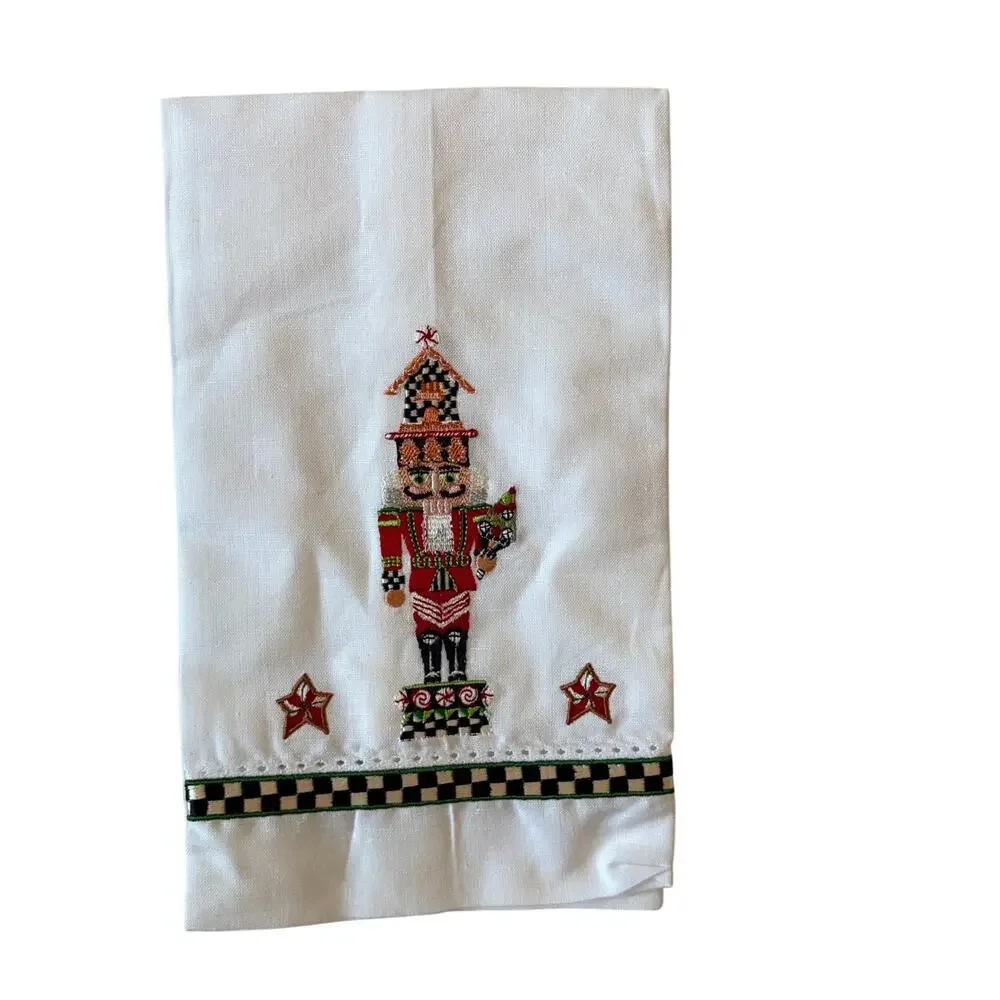 Mackenzie Childs Nutcracker & Tree Guest Towels Set of 2 Christmas Holiday Decor